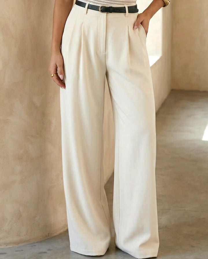 SOLACE  Apricot High Waist Pleated Wide Leg Trousers 