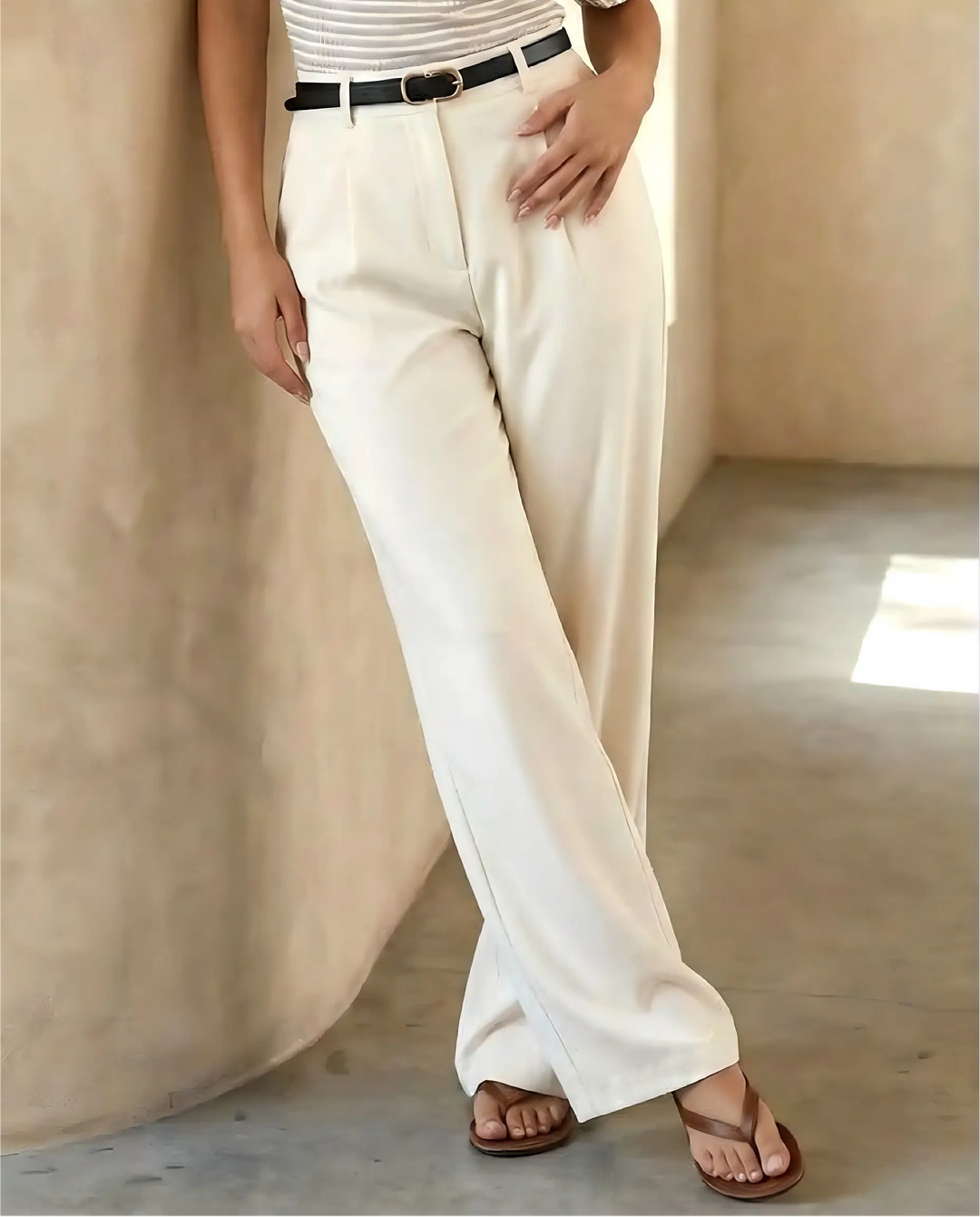 SOLACE  Apricot High Waist Pleated Wide Leg Trousers 