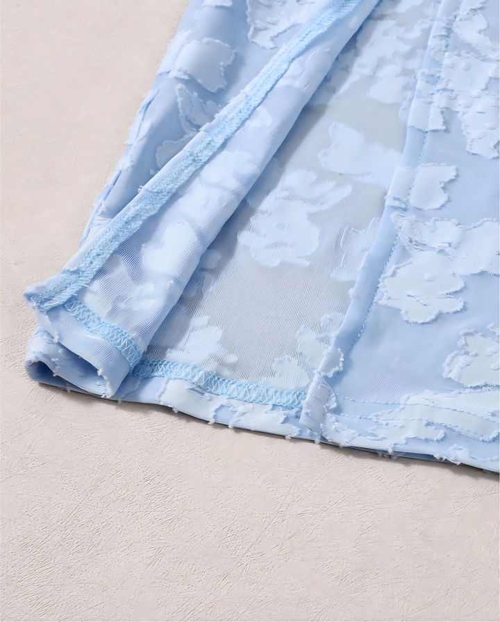 Light Blue Floral Textured Strapless Maxi Dress