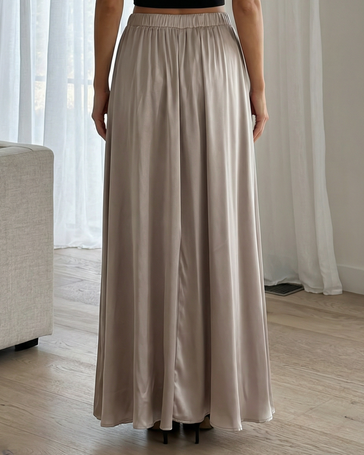 Khaki Satin High Waist Soft Slim Fit Maxi Skirt
