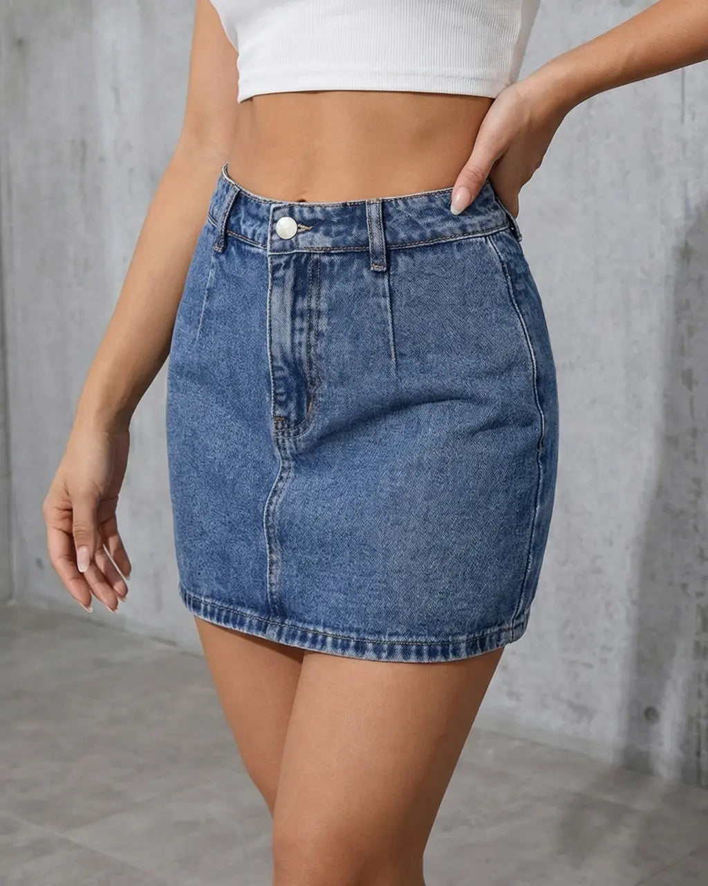 SOLACE  Denim Blue High Waist Slim Fit Mini Skirt 