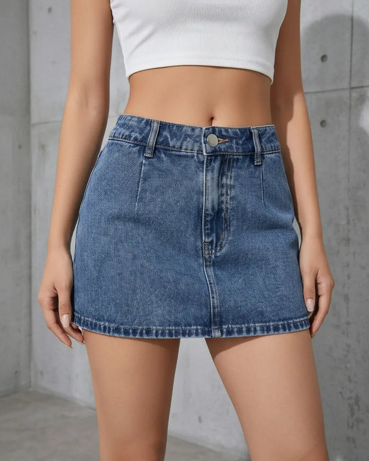 SOLACE  Denim Blue High Waist Slim Fit Mini Skirt 
