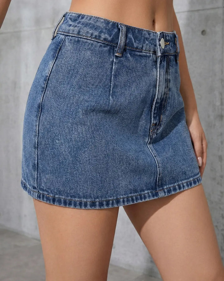 SOLACE  Denim Blue High Waist Slim Fit Mini Skirt 