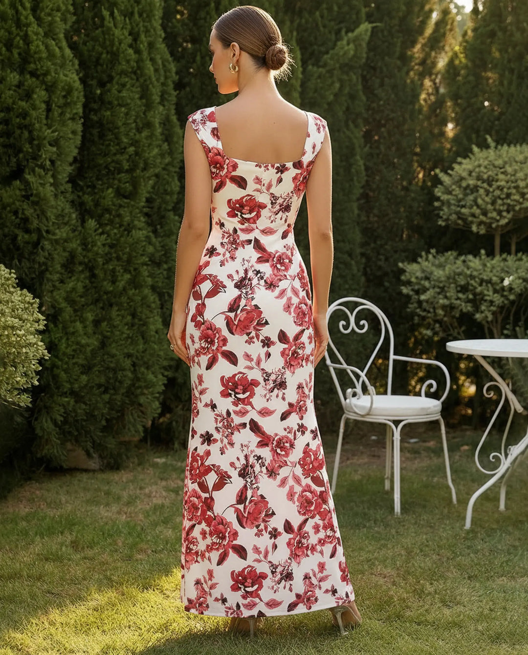 SOLACE  Floral Print Square Neck Mermaid Maxi Dress 