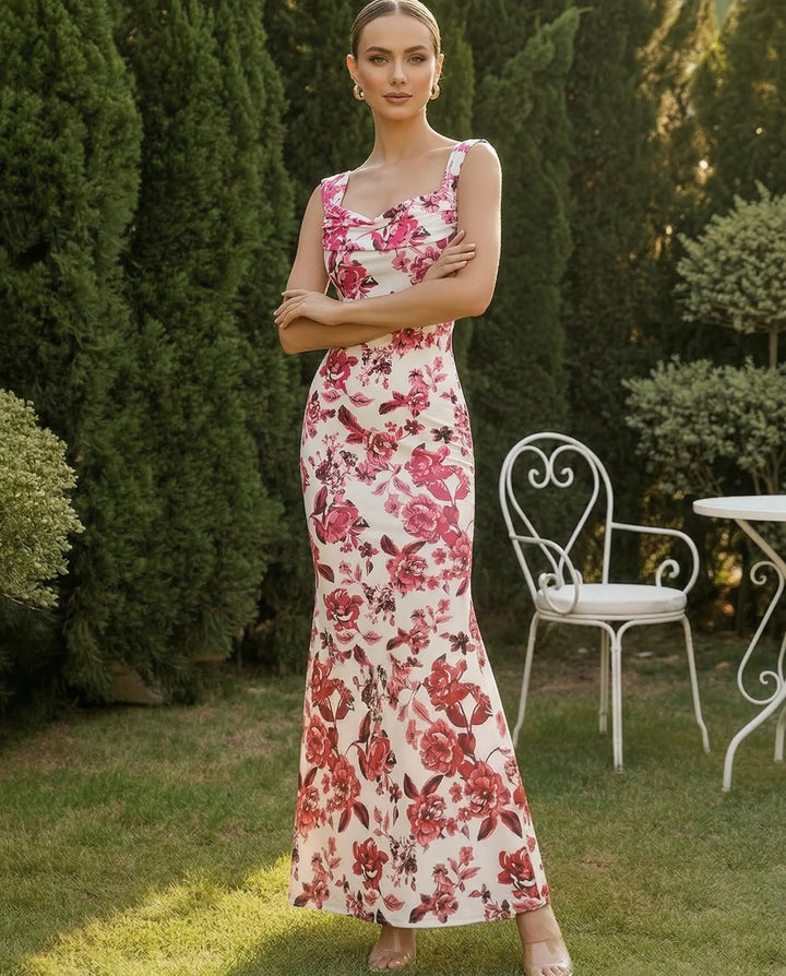 SOLACE  Floral Print Square Neck Mermaid Maxi Dress 