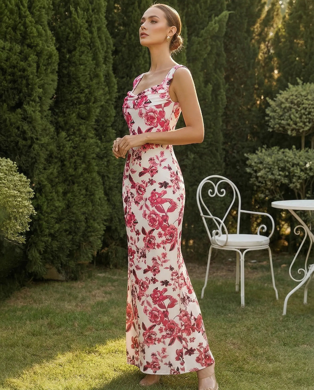 SOLACE  Floral Print Square Neck Mermaid Maxi Dress 