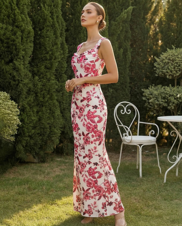 SOLACE  Floral Print Square Neck Mermaid Maxi Dress 