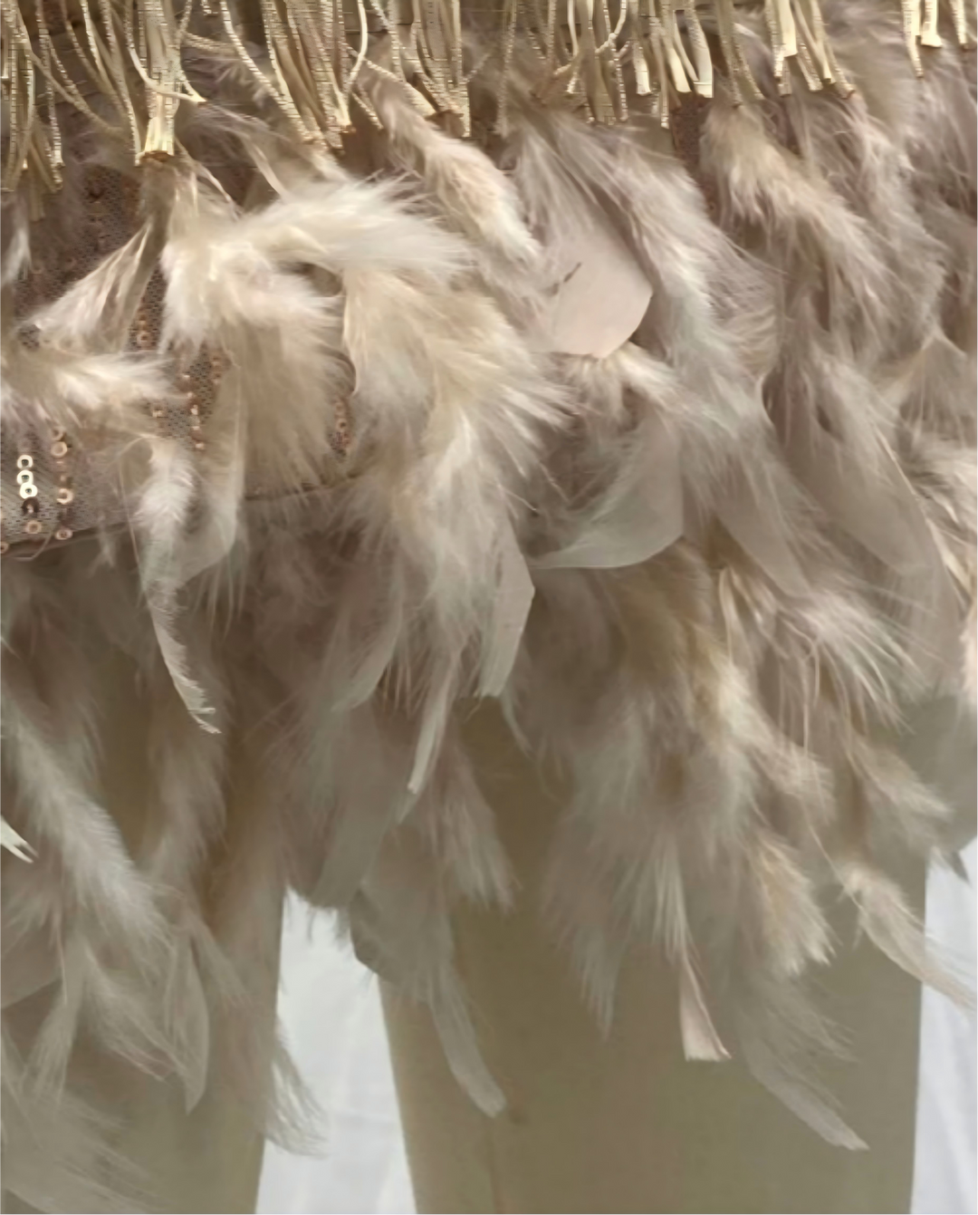 Champagne Fringe Feather Trim Spaghetti Strap Bohemian Festival Wear Mini Dress