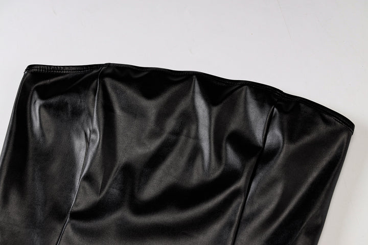 Black Strapless Bodycon Faux Leather Mini Dress
