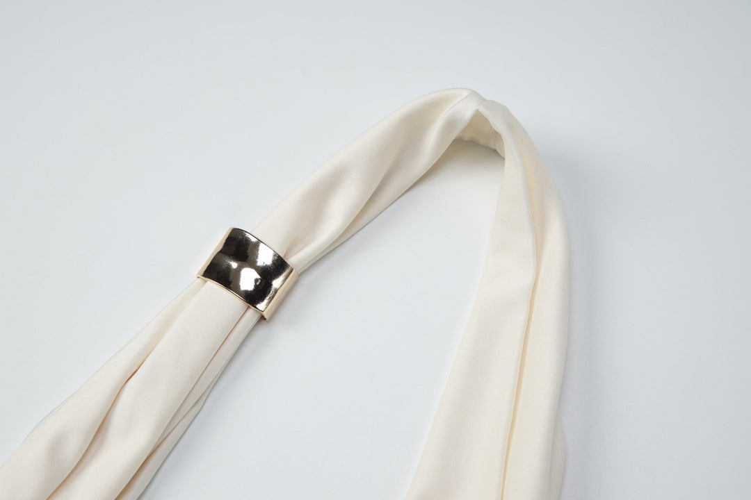 Cream White Cowl Neck Halter Crop Top