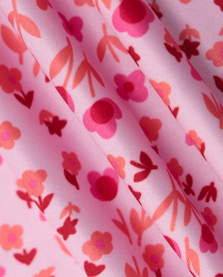 Pink Floral Ruffled Strap U-Neck Stretchy Midi Daily Casual Dress