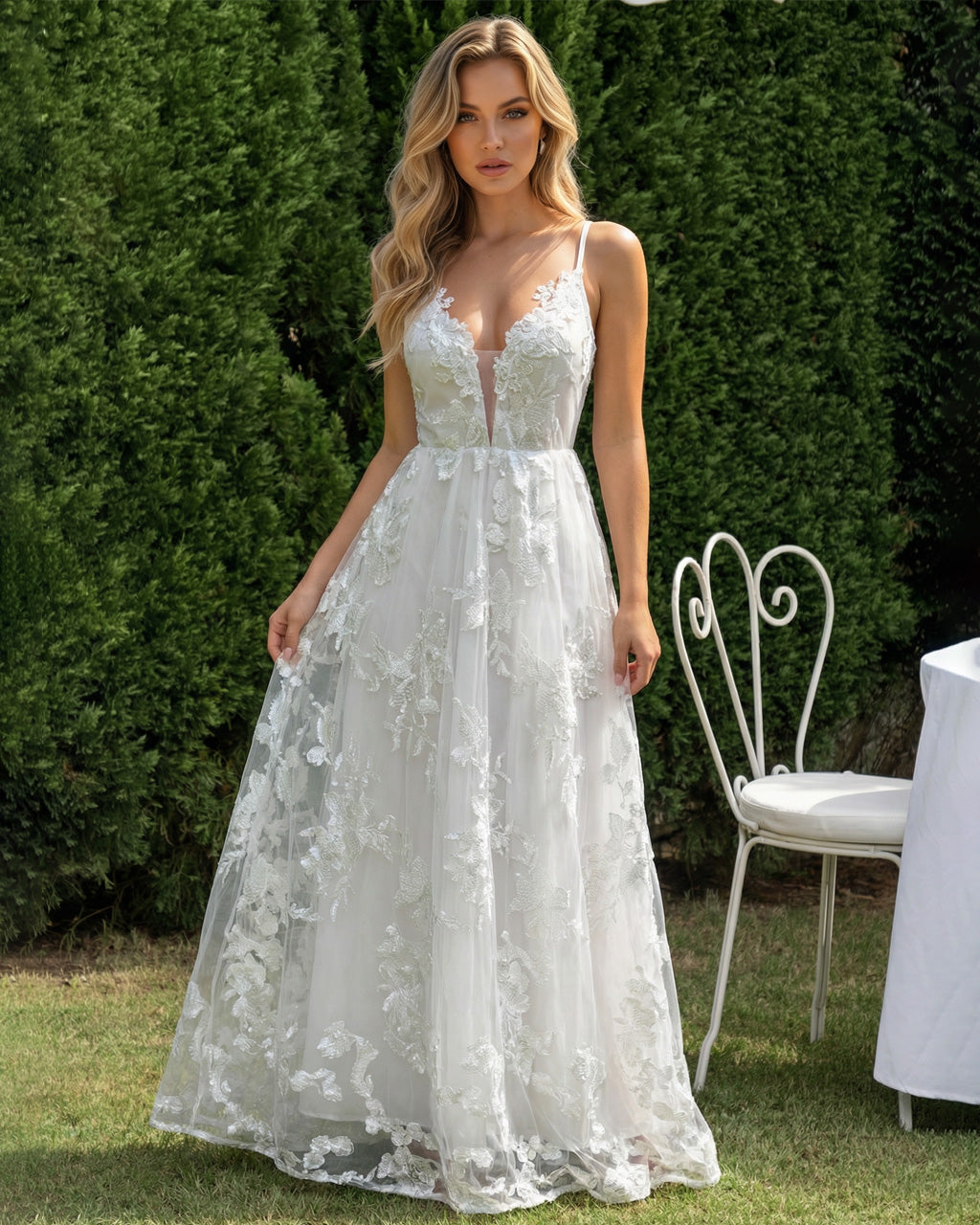 White Crochet Spaghetti Strap Maxi Dress