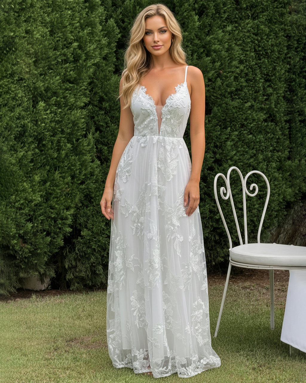 White Crochet Spaghetti Strap Maxi Dress