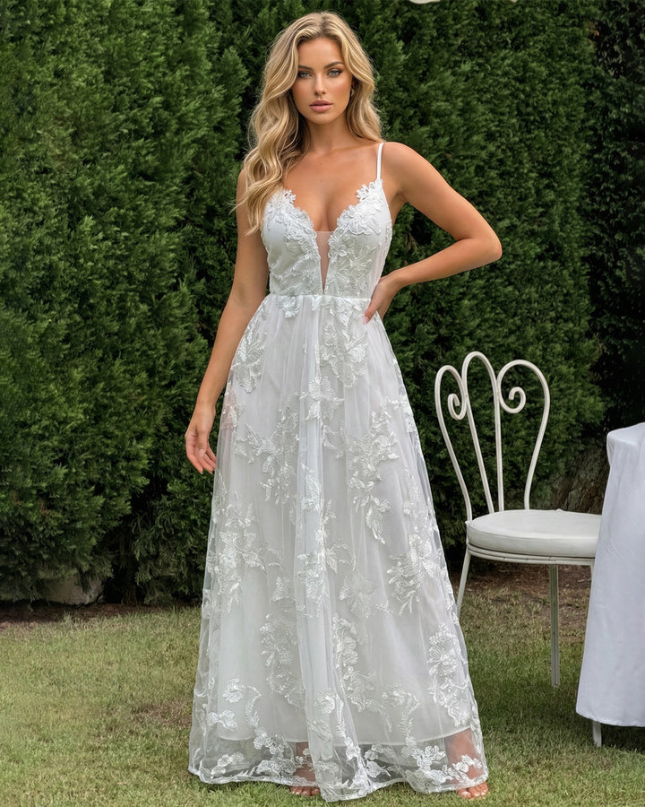 White Crochet Spaghetti Strap Maxi Dress