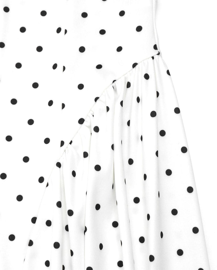 White Polka Dot High Neck Cap Sleeve Fit Flare Midi Dress