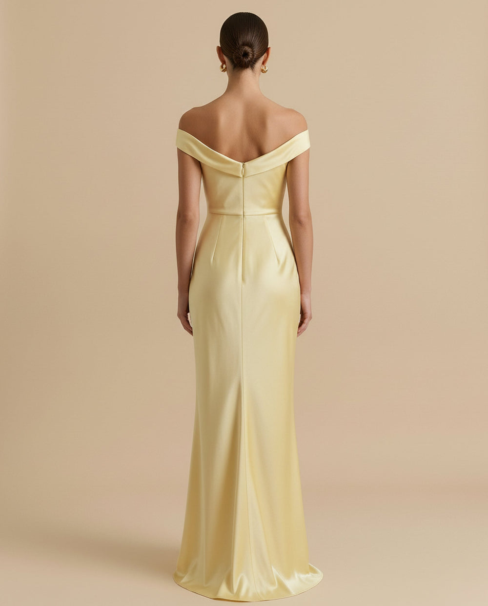 SOLACE  Yellow Off Shoulder Satin Ruched Bust Mermaid Maxi Dress 