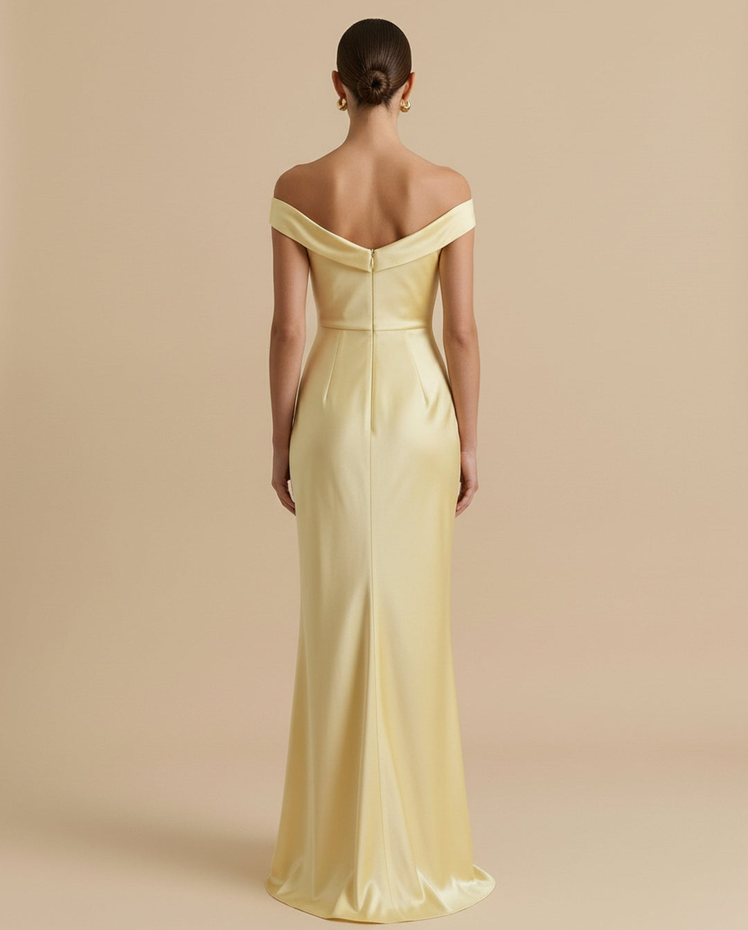 SOLACE  Yellow Off Shoulder Satin Ruched Bust Mermaid Maxi Dress 