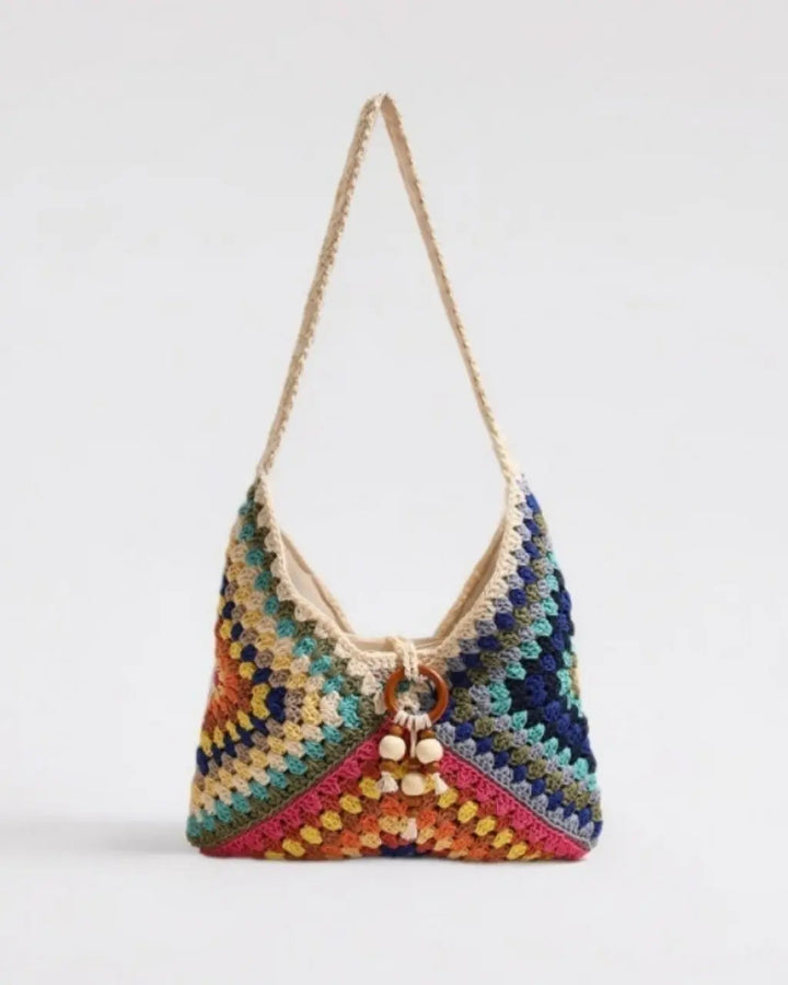 Boho Hand-Crocheted Color Block Hobo Shoulder Bag SOLACE