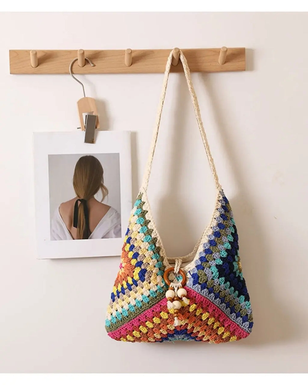 Boho Hand-Crocheted Color Block Hobo Shoulder Bag SOLACE