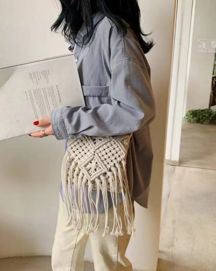 Boho Macrame Woven Tassel Crossbody Bag SOLACE