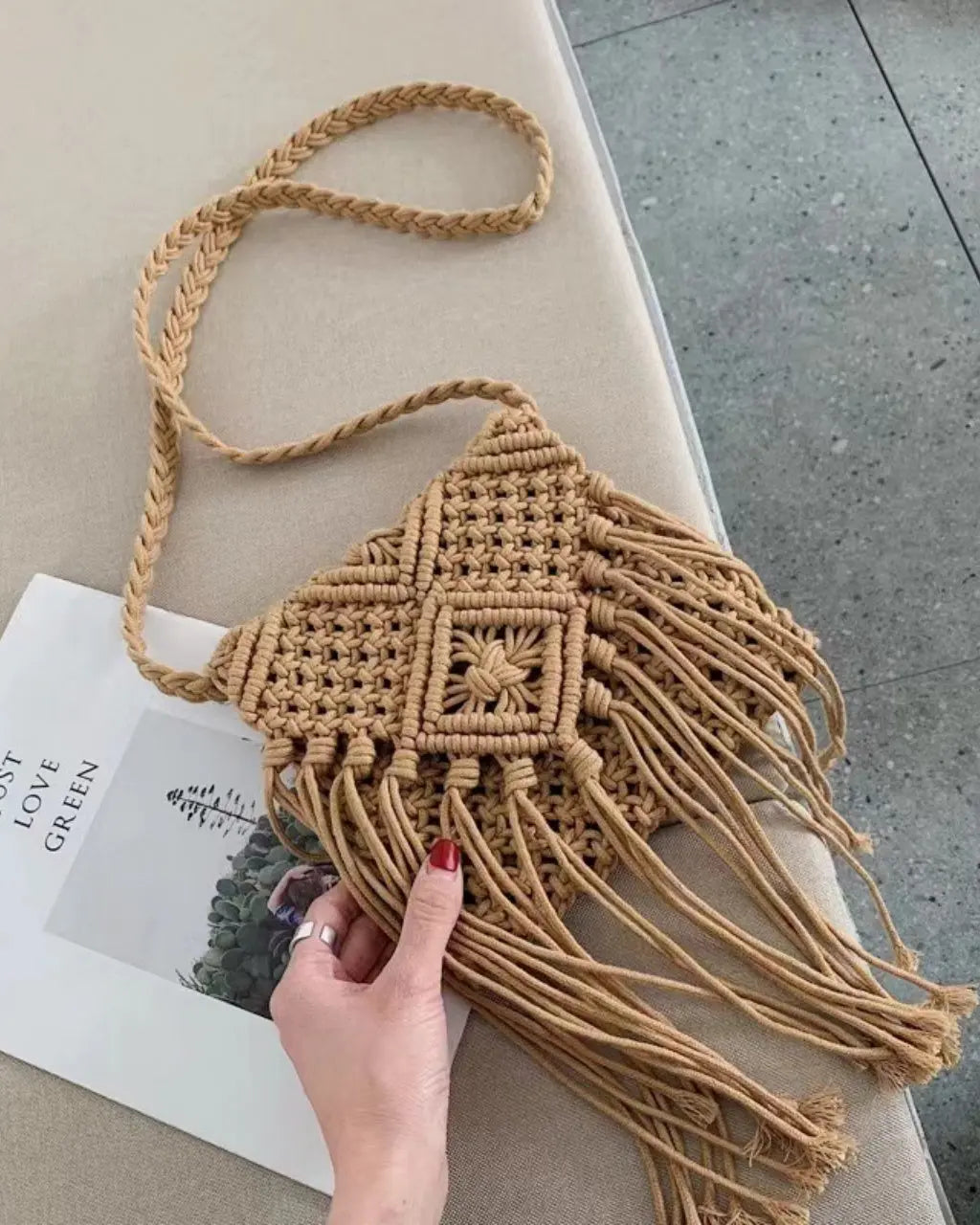 Boho Macrame Woven Tassel Crossbody Bag SOLACE