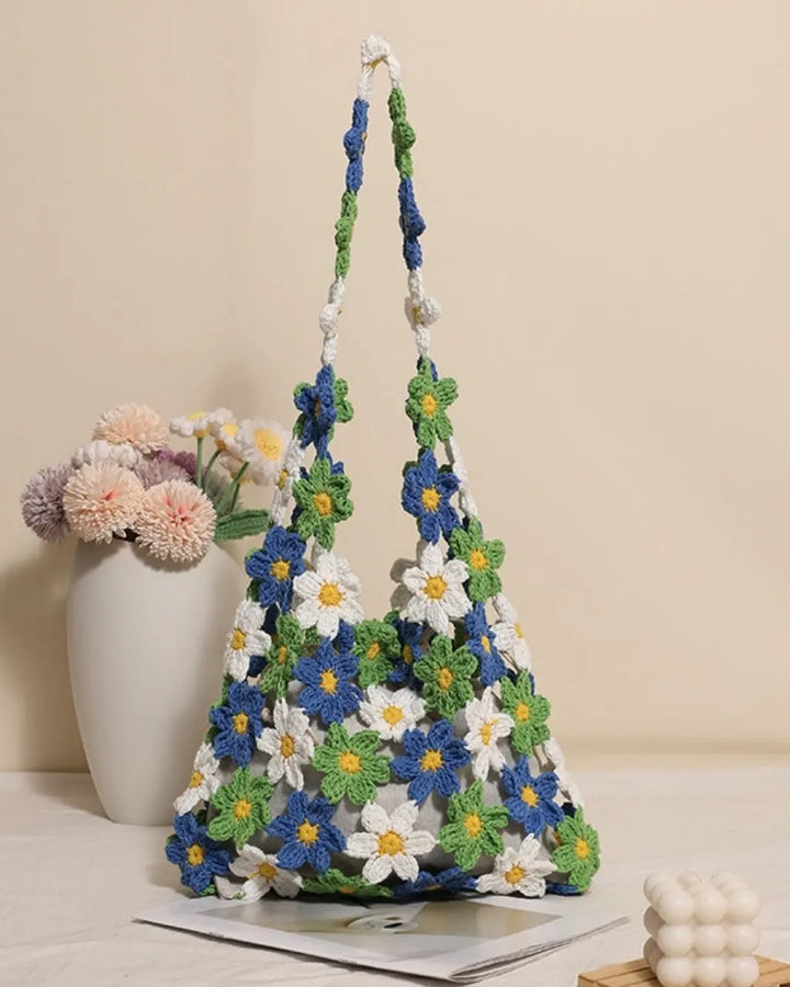 Hand-Crocheted Daisy Flower Mesh Tote Shoulder Bag SOLACE