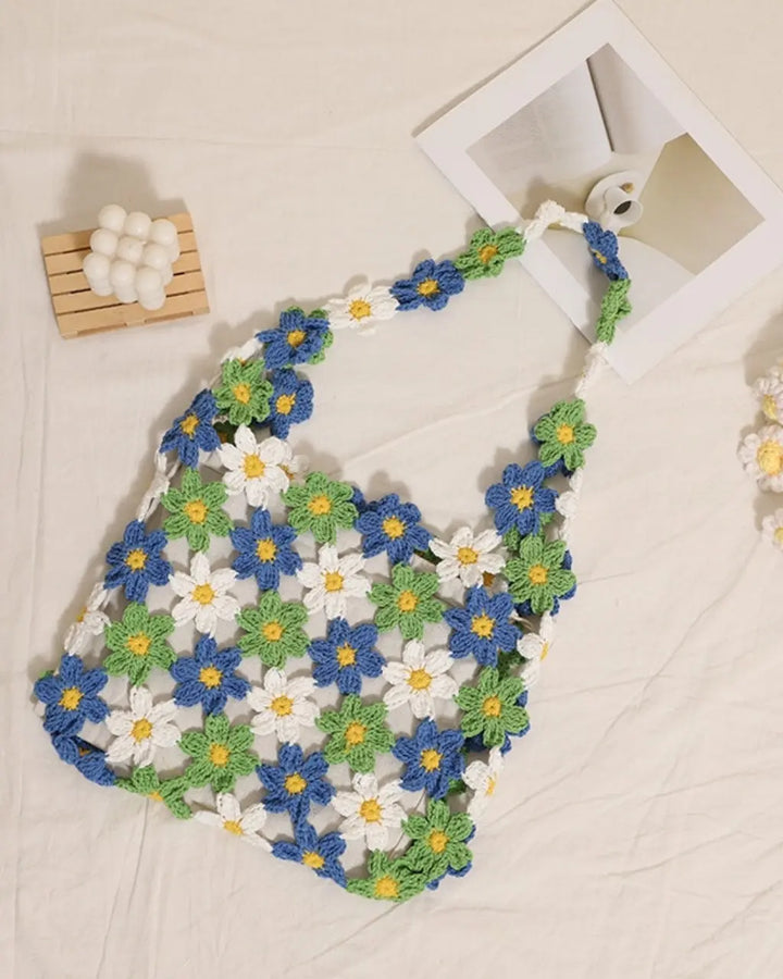 Hand-Crocheted Daisy Flower Mesh Tote Shoulder Bag SOLACE