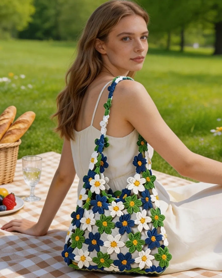 Hand-Crocheted Daisy Flower Mesh Tote Shoulder Bag SOLACE