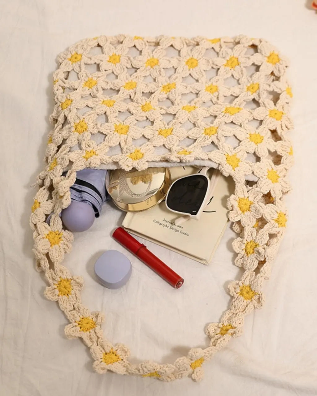 Hand-Crocheted Daisy Flower Mesh Tote Shoulder Bag SOLACE
