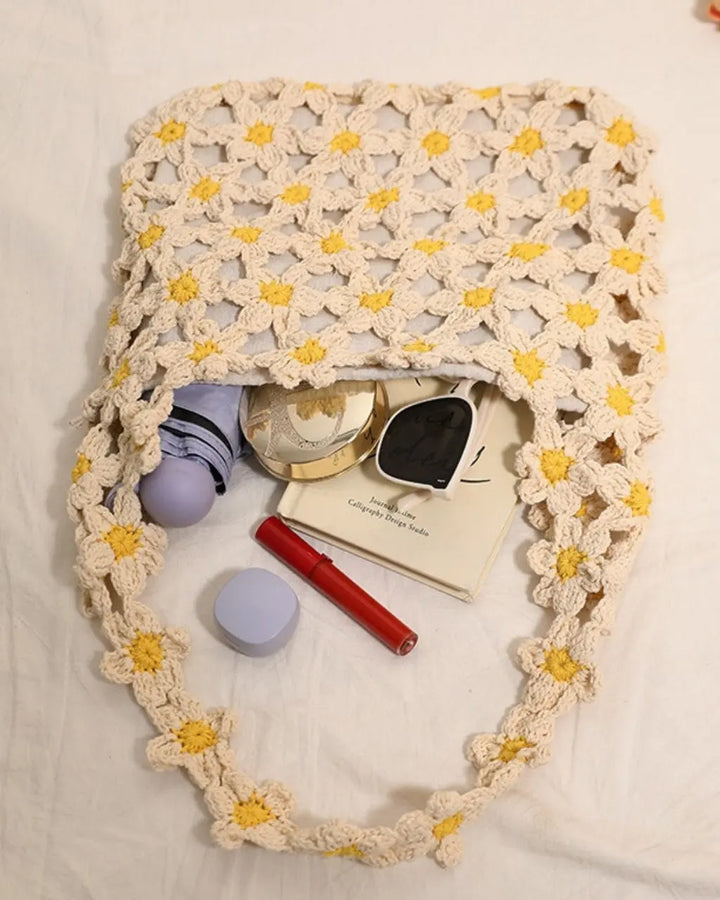 Hand-Crocheted Daisy Flower Mesh Tote Shoulder Bag SOLACE