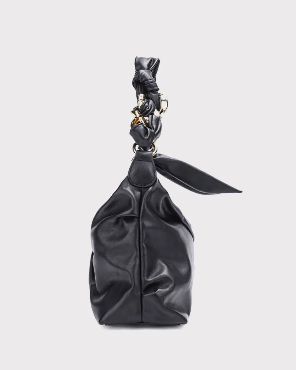 Ruched Leather Hobo Chain Detail Shoulder Bag SOLACE