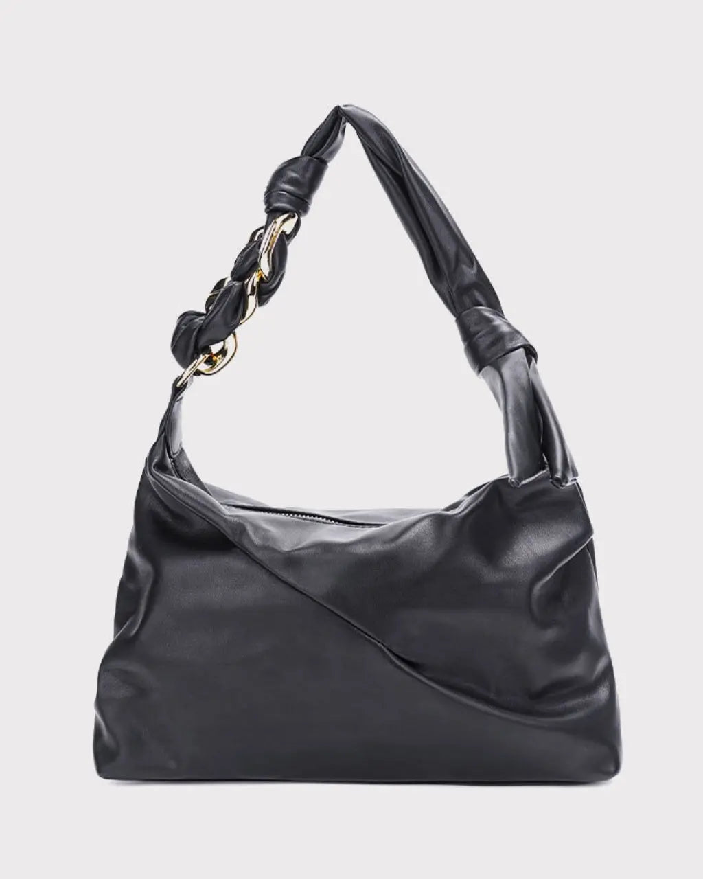 Ruched Leather Hobo Chain Detail Shoulder Bag SOLACE