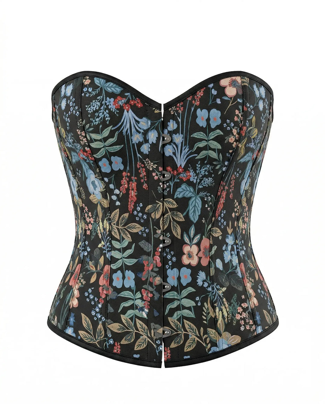 SOLACE  Black Floral Print Strapless Back  Lace-Up Corset Top 