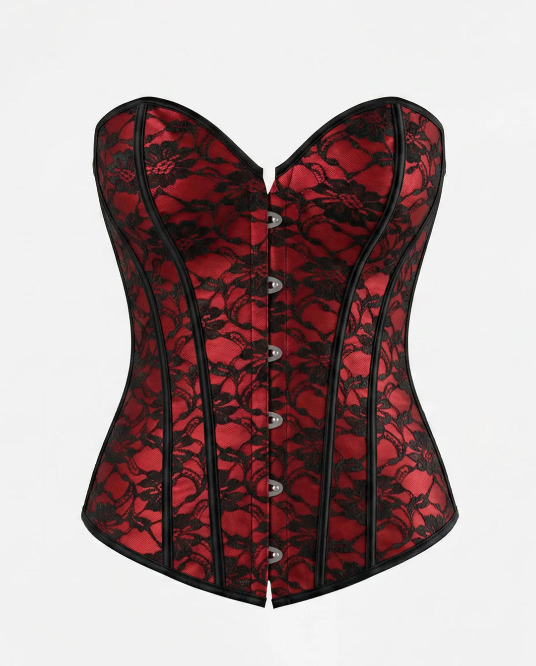 SOLACE  Red Floral Lace Overlay Back Lace-Up Corset Top 