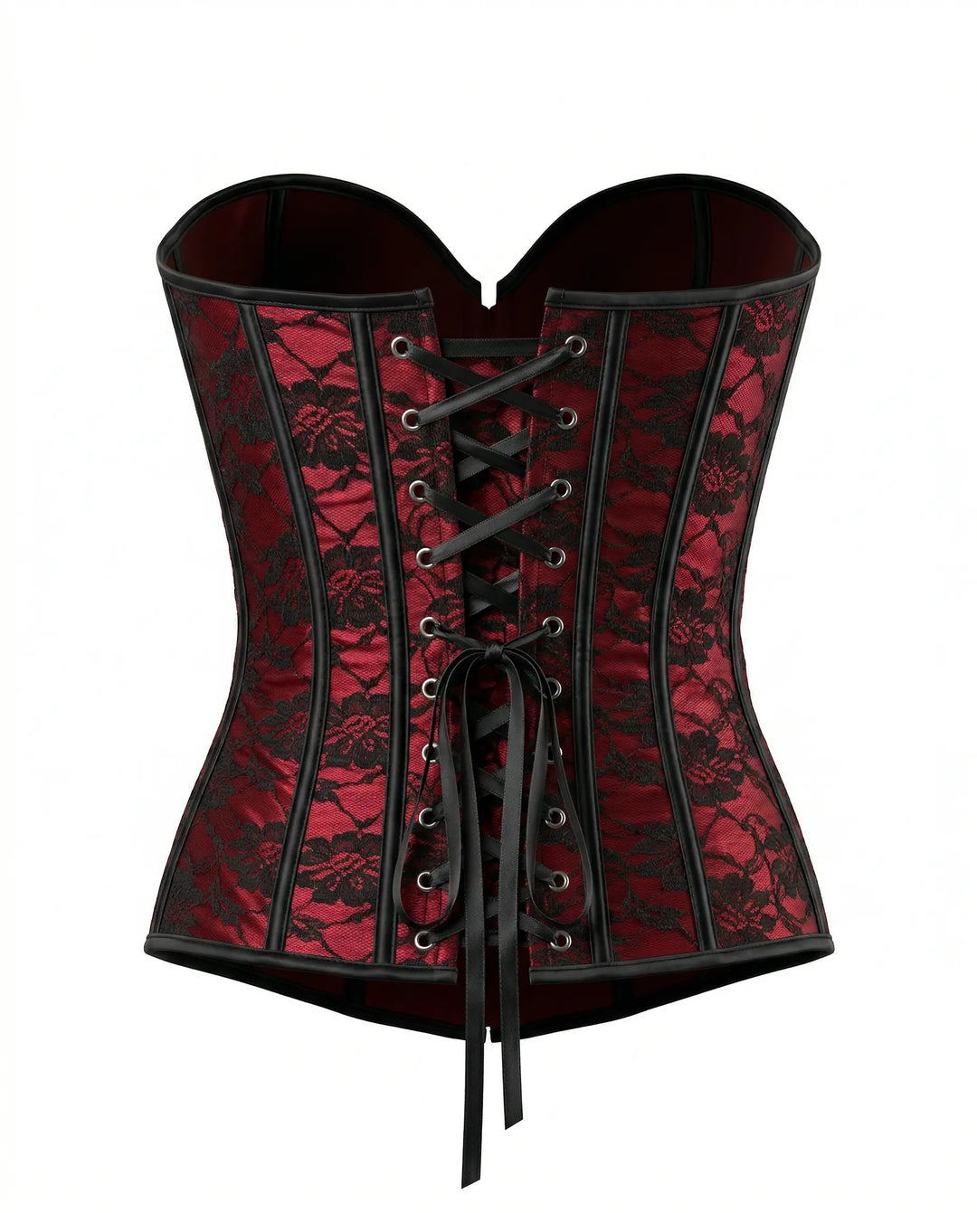 SOLACE  Red Floral Lace Overlay Back Lace-Up Corset Top 