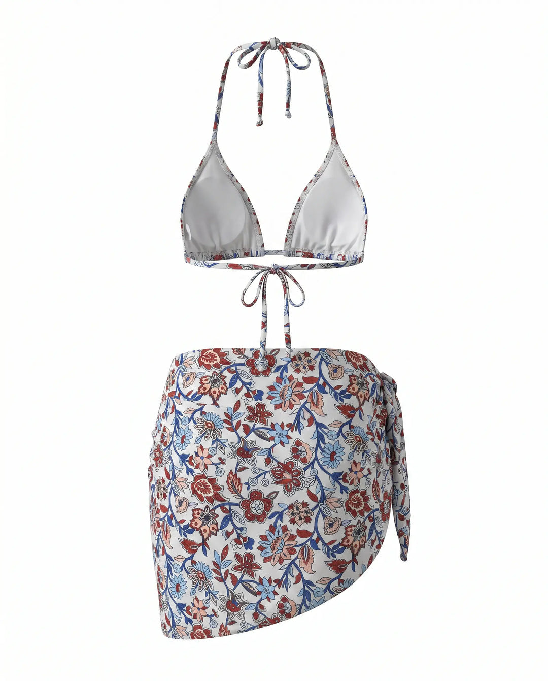 SOLACE  Floral Print Halter Bikini Set With Cover Up Skirt 