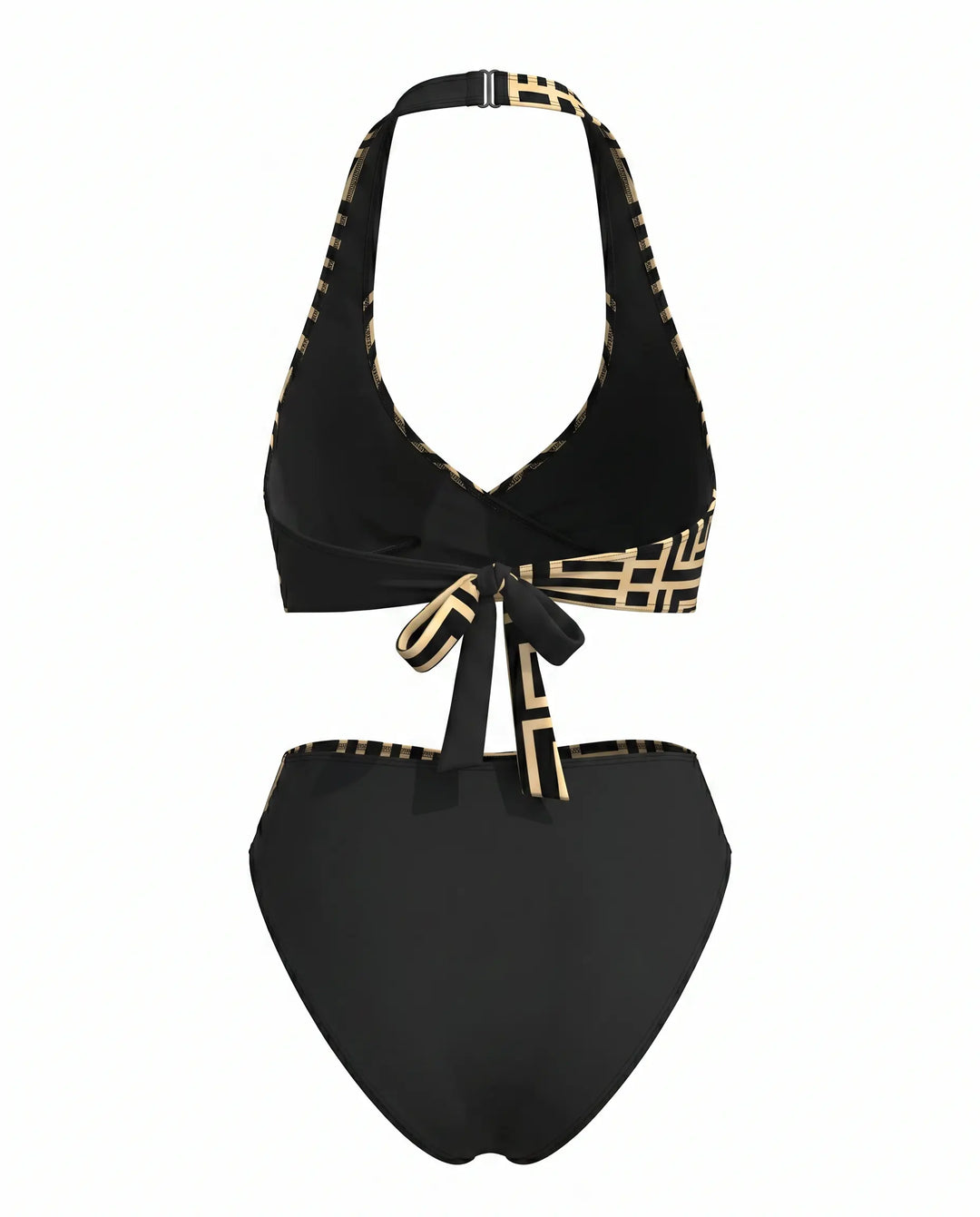 SOLACE  Black Geometric Print Halter High Waist Bikini Set 