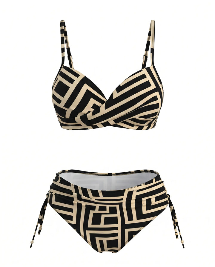 SOLACE  Black White Geometric Print High Waist Bikini Set 