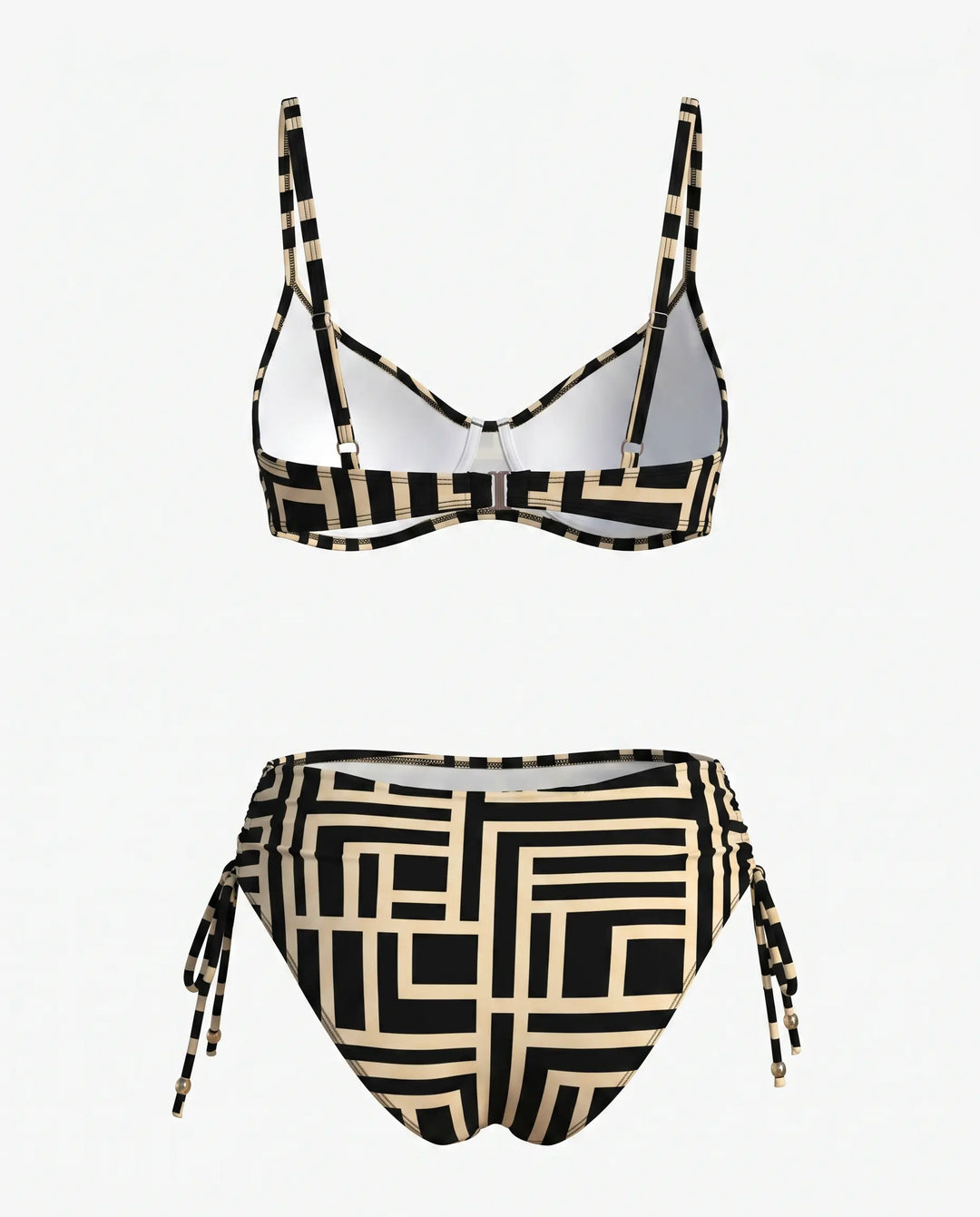 SOLACE  Black White Geometric Print High Waist Bikini Set 