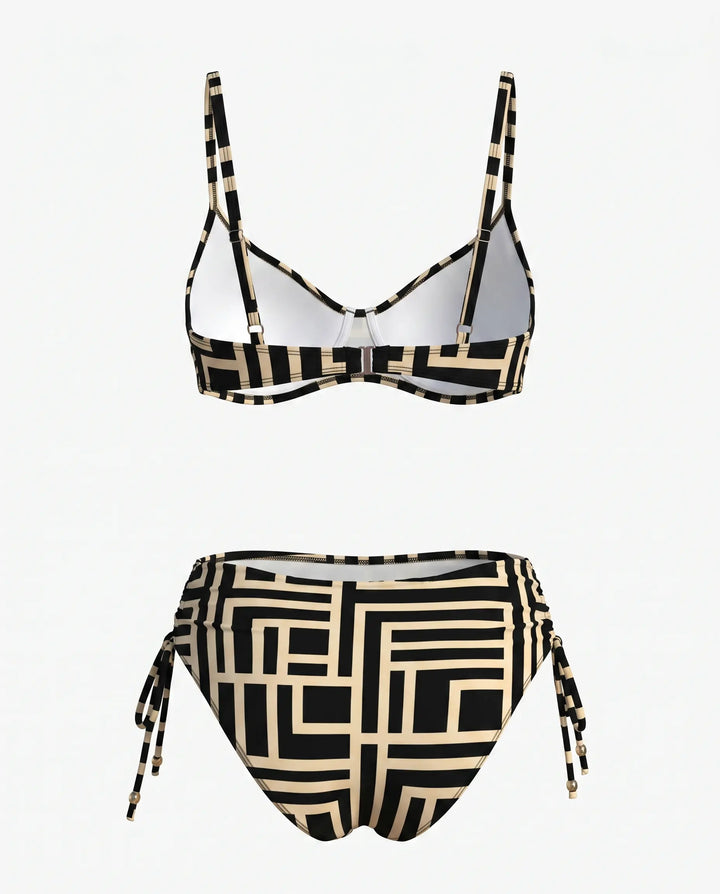 SOLACE  Black White Geometric Print High Waist Bikini Set 