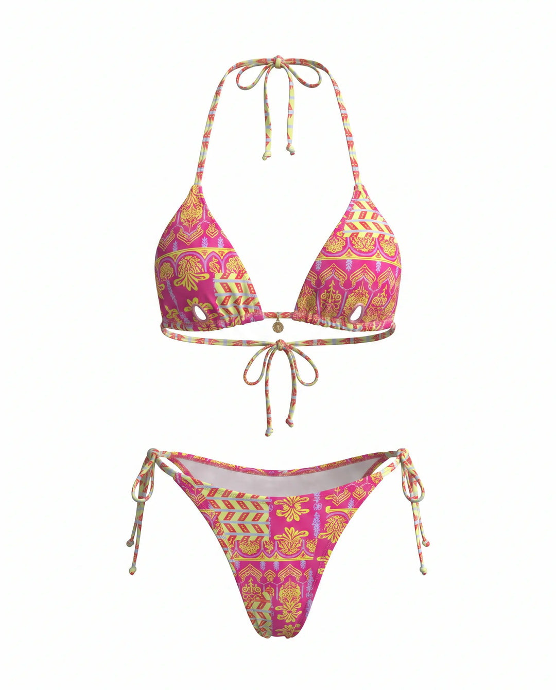 SOLACE  Pink Abstract Print Halter Triangle Bikini Set 