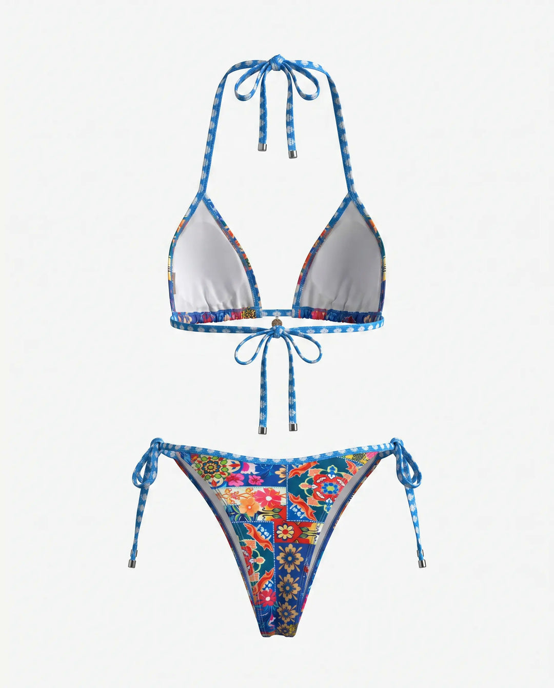SOLACE  Blue Floral Print Halter Triangle Bikini Set 