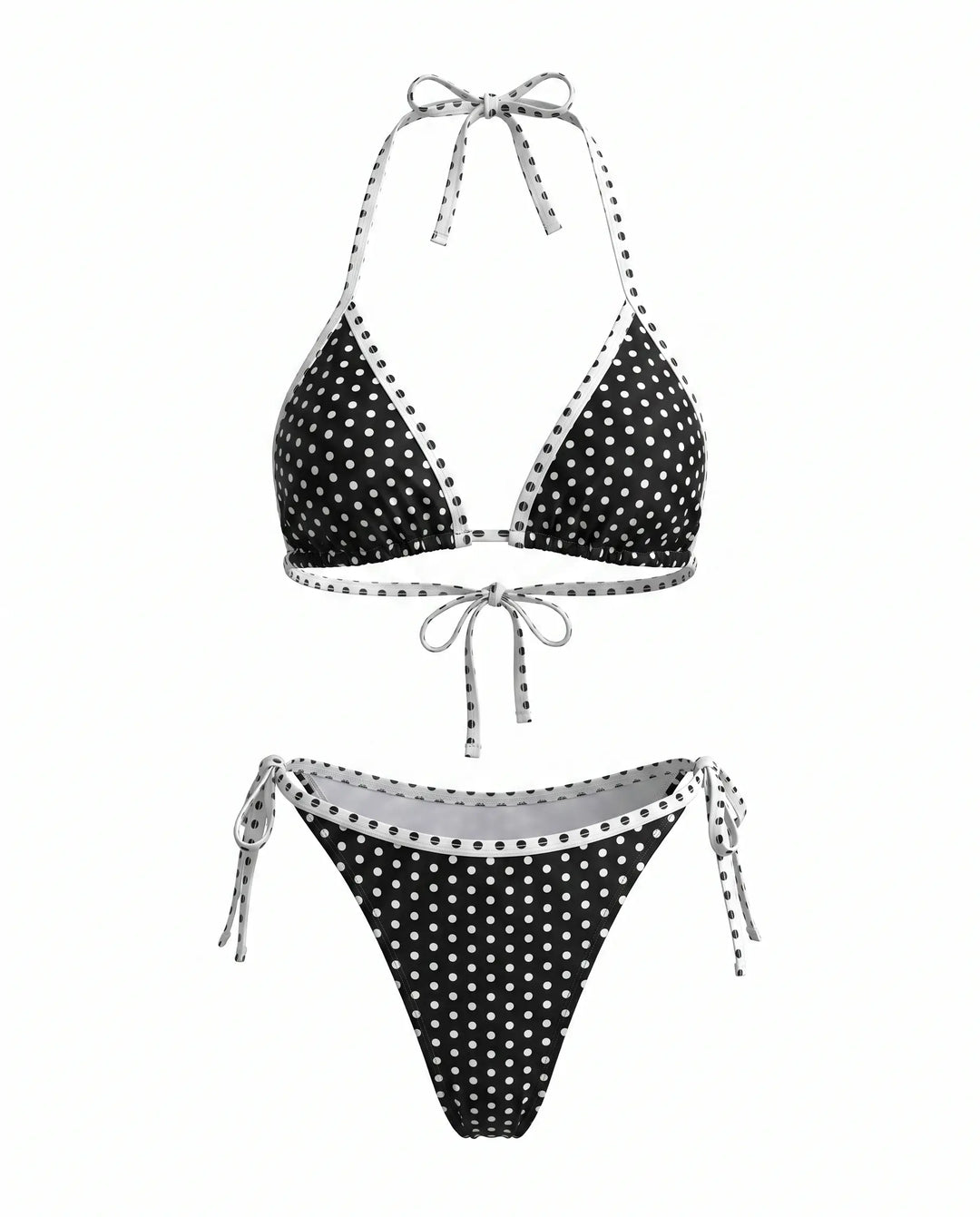 SOLACE  Black Polka Dot Halter Triangle Bikini Set 