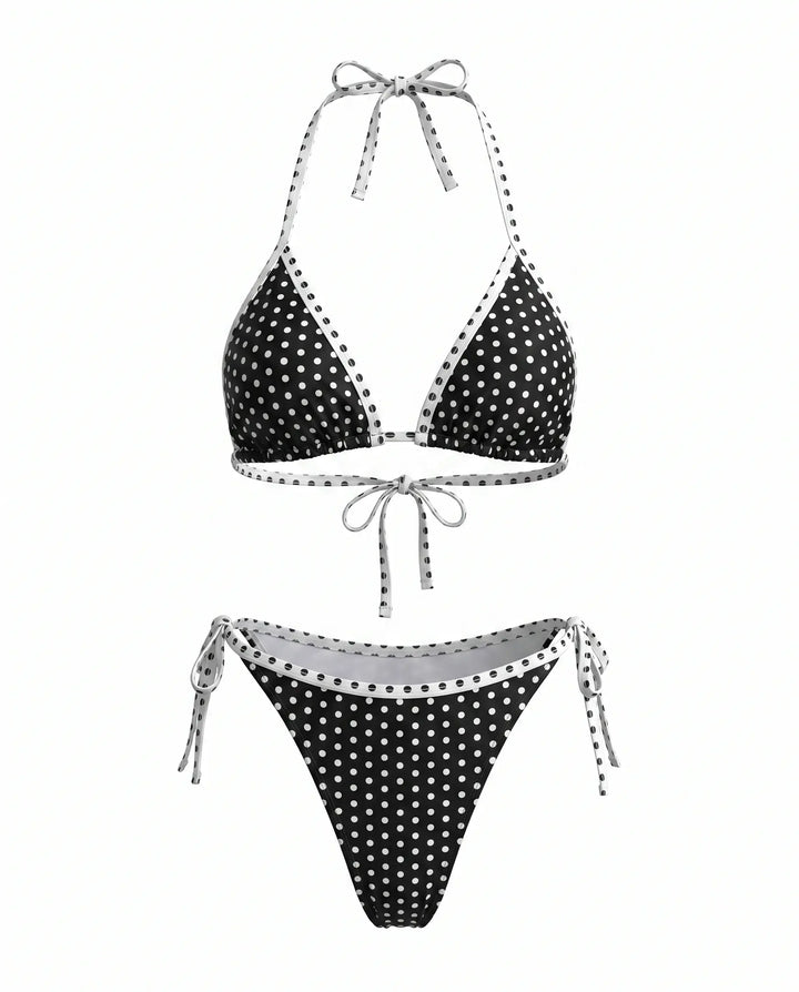 SOLACE  Black Polka Dot Halter Triangle Bikini Set 