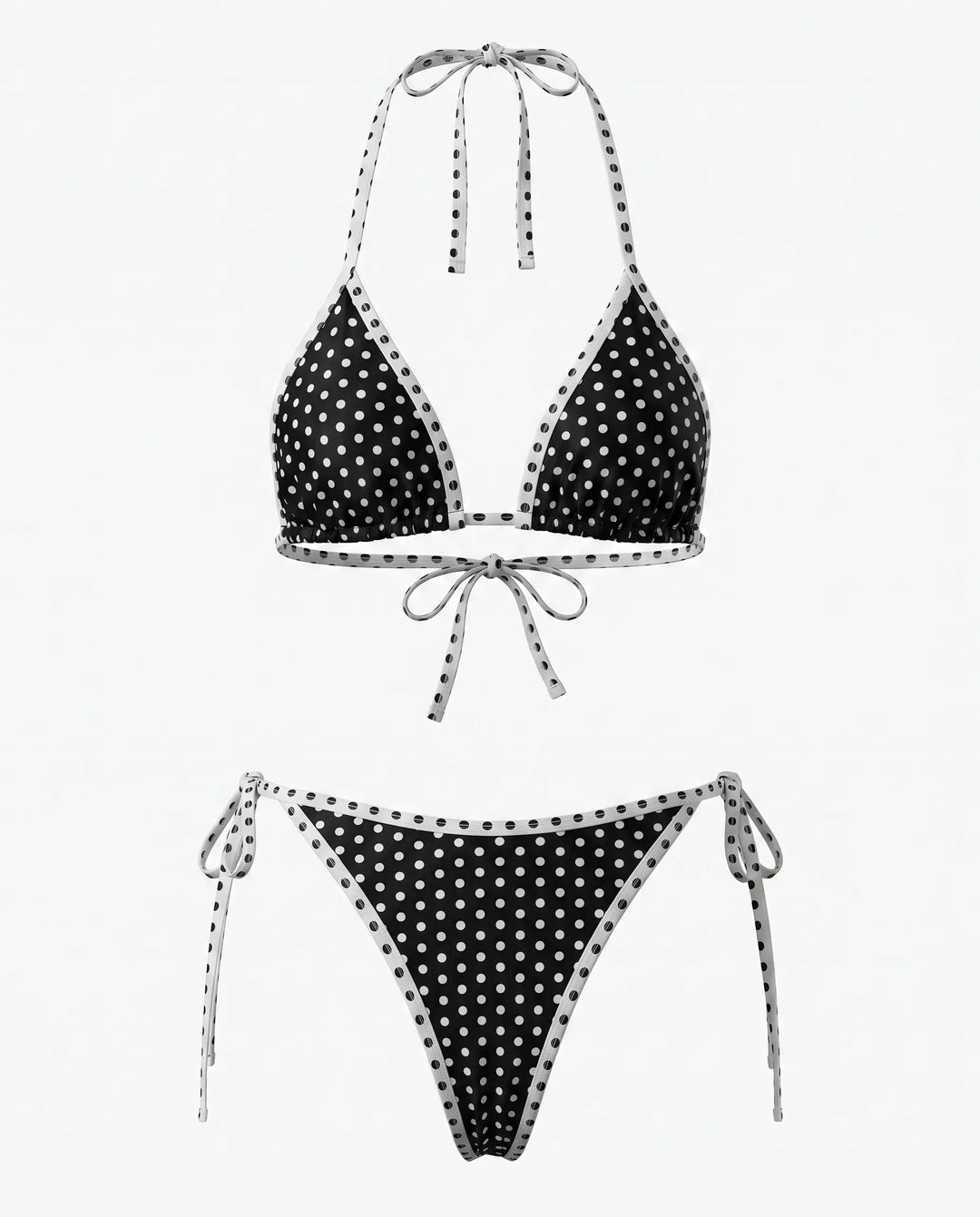 SOLACE  Black Polka Dot Halter Triangle Bikini Set 