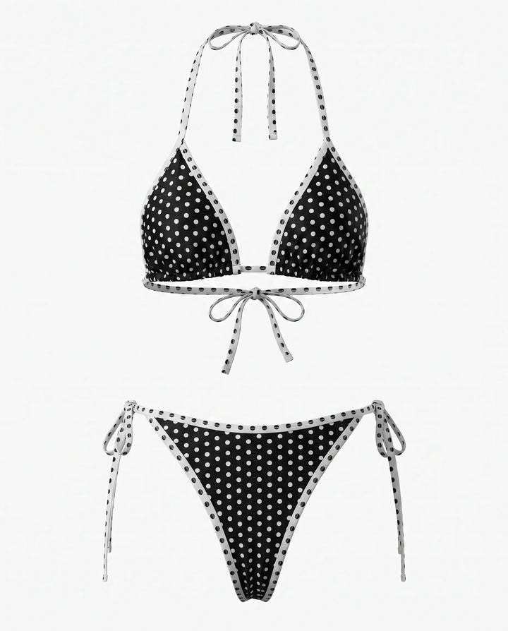 SOLACE  Black Polka Dot Halter Triangle Bikini Set 
