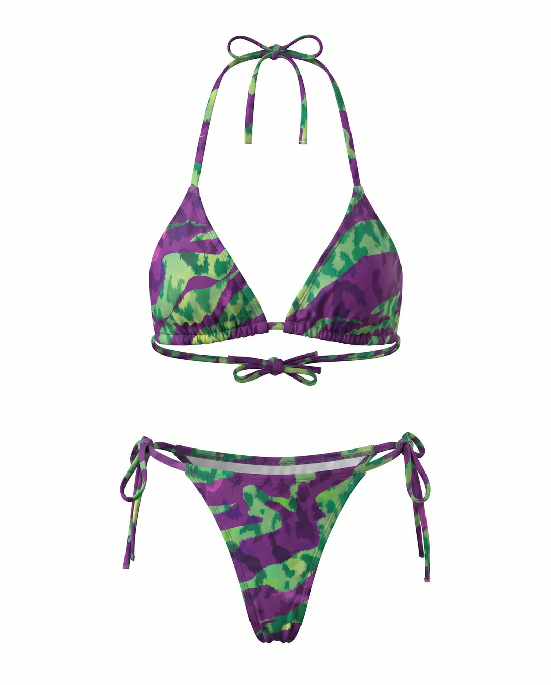 SOLACE  Purple Abstract Print Halter Triangle Bikini Set 