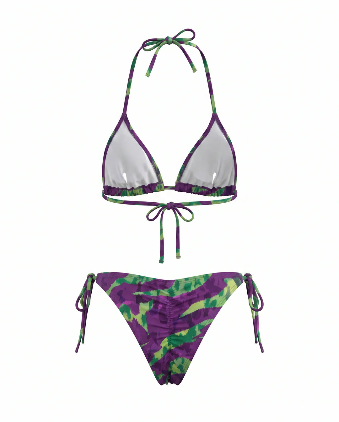 SOLACE  Purple Abstract Print Halter Triangle Bikini Set 