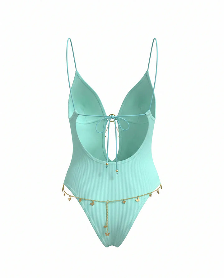 SOLACE  Mint Green Chain Detail One-Piece Swimsuit 