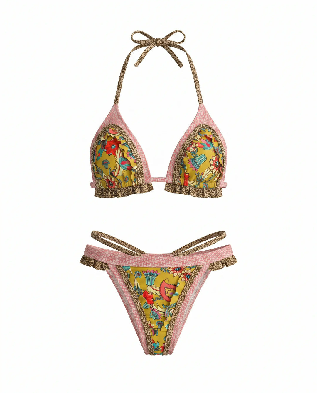 SOLACE  Floral Print Halter Tie Back Bikini Set 